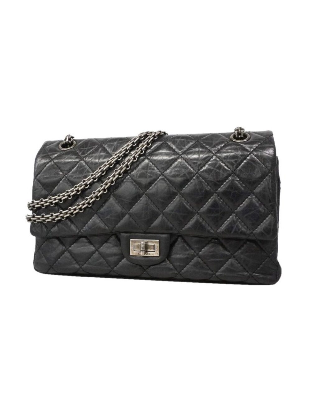 Chanel Shoulder Bag 2.55 Quilted Leather Black Silver